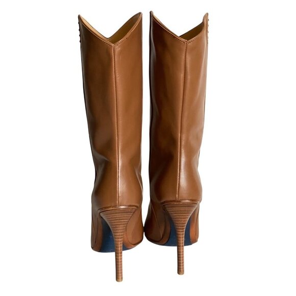 Lucchese Clarissa Western Dress Boot Sz 6.5 Luggage Leather Pointed Toe Mid Calf - Picture 5 of 16